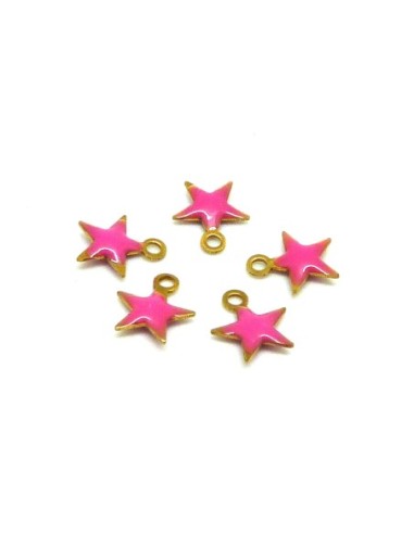 5 petites étoiles émaillés recto/verso 7,4mm de couleur rose sur base laiton