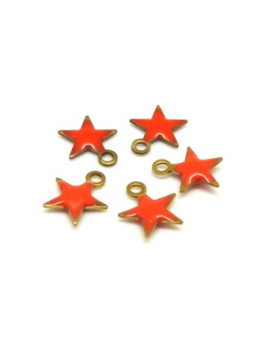 5 petites étoiles émaillés recto/verso 7,4mm de couleur orange sur base laiton