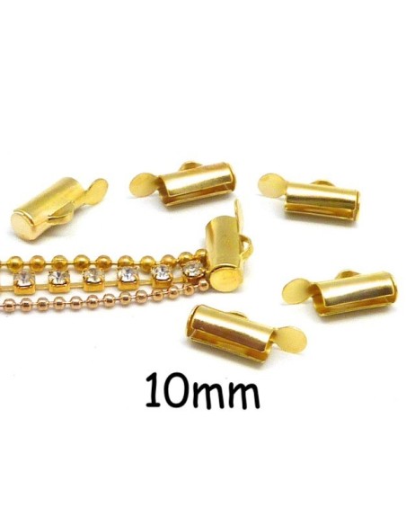 Embouts tube, serre ruban, chaîne bille 10mm en métal doré