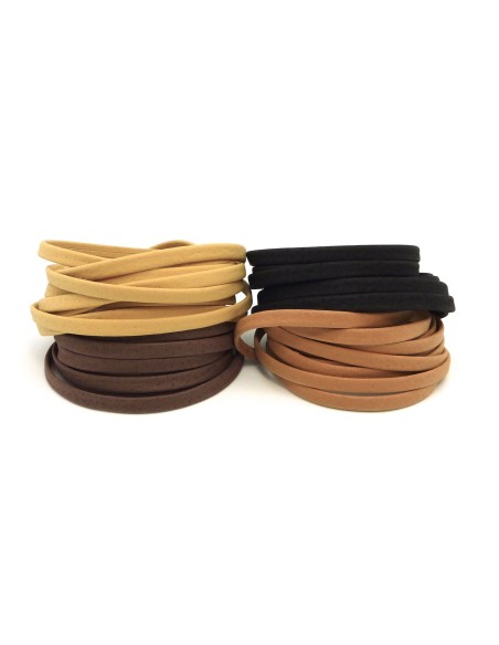 Lot de 4 fois 1,8M Cordon plat cuir synthétique 5mm de couleur noir, miel, marron, marron foncé mat