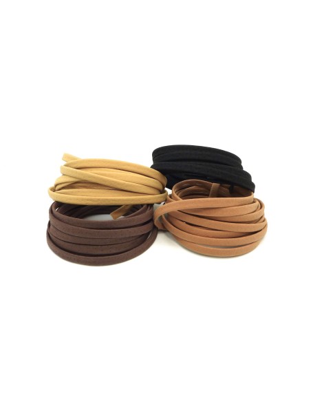 Lot de 4 fois 1,8M Cordon plat cuir synthétique 5mm de couleur noir, miel, marron, marron foncé mat