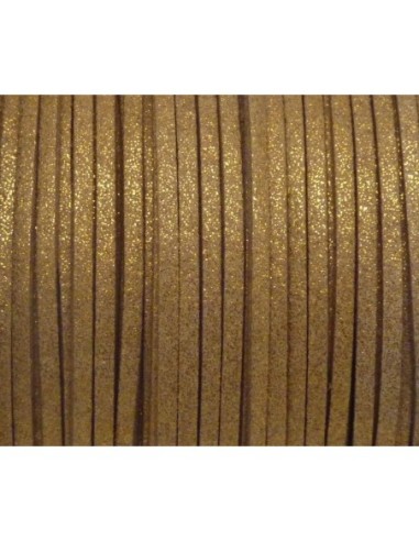 Cordon suédine aspect daim de couleur marron pailleté doré 2,5mm