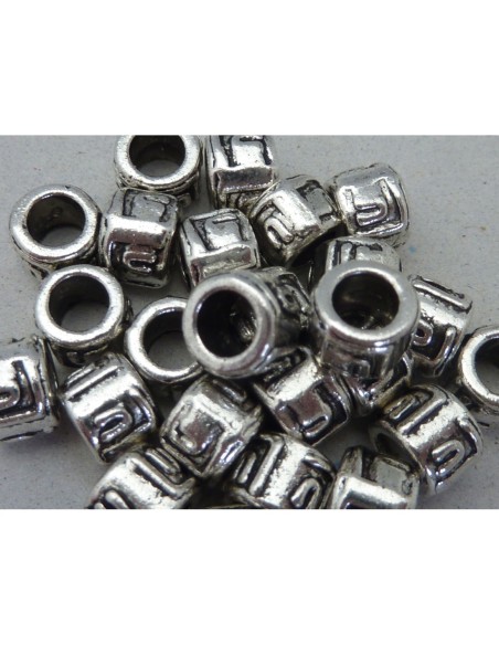 R-5 Perles connecteur tube gravé en métal argenté 8,3mm