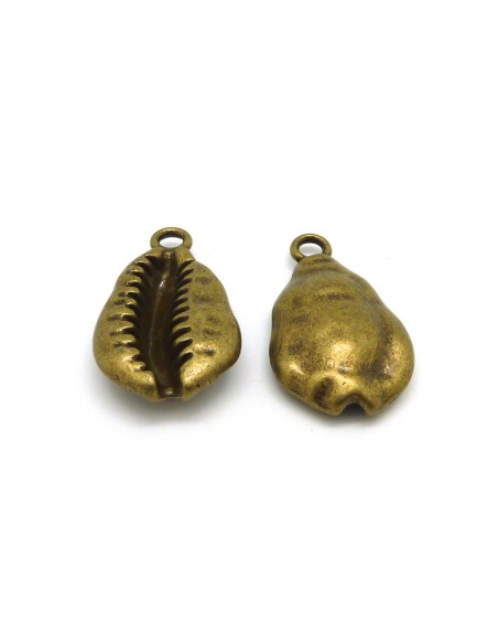 1 grande Breloque Pendentif coquillage Cauris en métal de couleur bronze 32,4mm