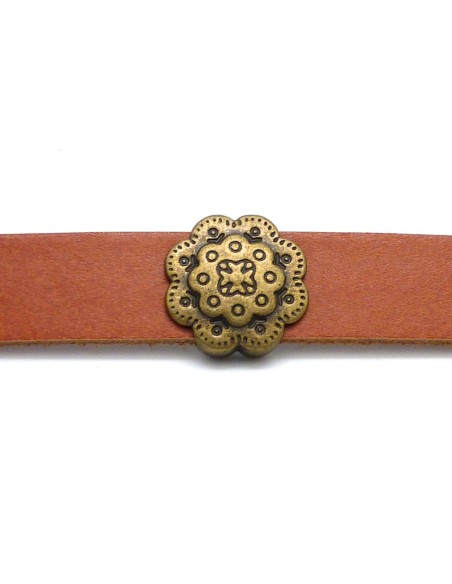 4 Perles passant fleur 17mm slide en métal de couleur bronze pour lanière de 13mm