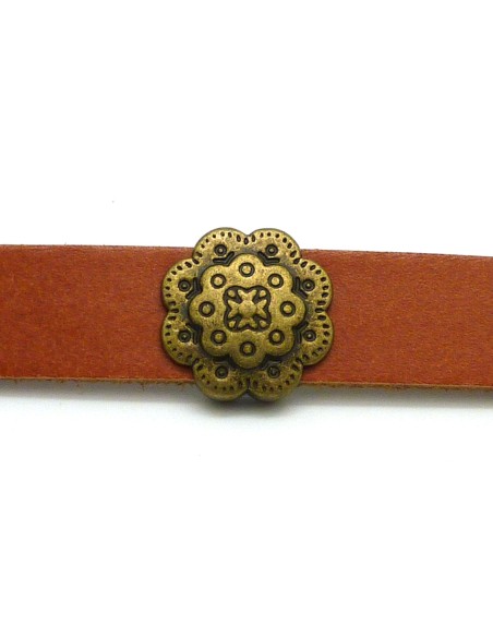 4 Perles passant fleur 17mm slide en métal de couleur bronze pour lanière de 13mm