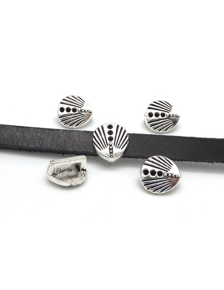 10 Perles passant Coquille saint Jacques Hérisson pour lanière de 6mm en métal argenté