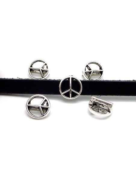 Perle passant Peace argenté pour cuir de 6mm