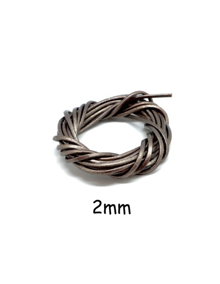 Cordon cuir rond 2mm gris brillant