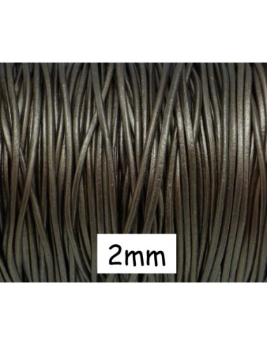 Cordon cuir rond 2mm gris foncé brillant