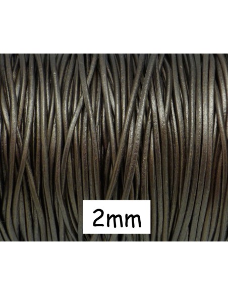 Cordon cuir rond 2mm gris foncé brillant