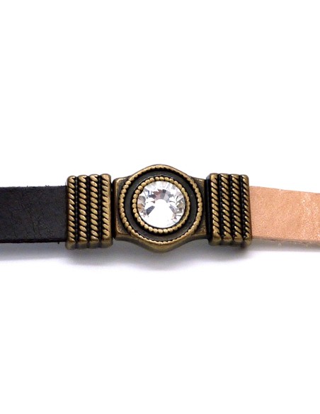 Fermoir aimanté strass pour lanière de 10mm en métal de couleur bronze