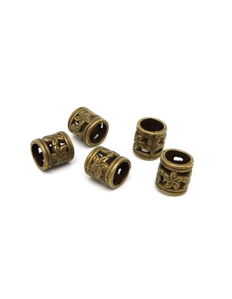 Perle en métal e couleur bronze travaillé à gros trou