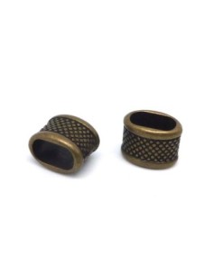 perle passant tube gravé de points en métal de couleur bronze