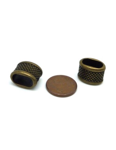 perle passant tube gravé bronze à gros trou