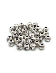 Petite perle ronde strié 4mm en métal argenté