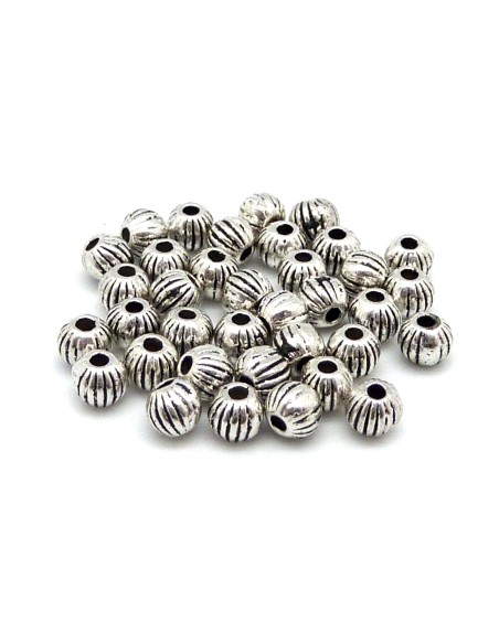  Petite perle ronde strié 4mm en métal argenté