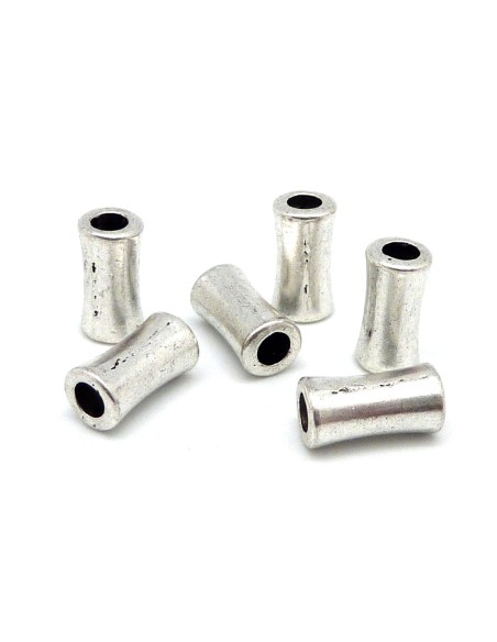 Perle tube argenté en métal forme diabolo