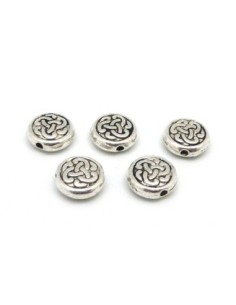 R-10 Perles plates, disque en métal argenté motif...