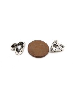 10 Perles coeur stylisé en métal argenté 2 trous 12mm 2