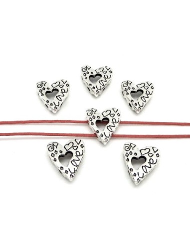 10 Perles coeur stylisé en métal argenté 2...