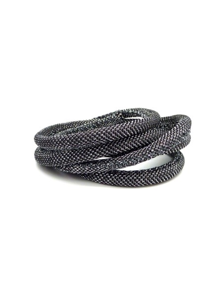 1m Cordon 6mm argenté et noir brillant en polyester et lurex - STYLE Disco brillance