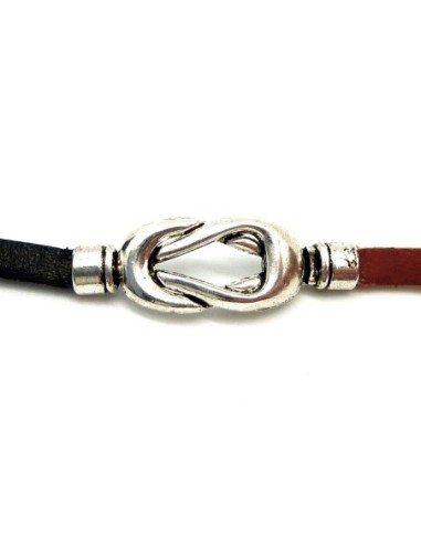 R-Fermoir aimanté noeud en métal argenté style toggle - noeud marin pour lanière ou cordon de 4,5mm