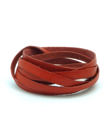 R-1m Cuir plat largeur 6mm de couleur rouge rose corail vieilli - CUIR VERITABLE - épaisseur fine 1mm