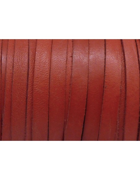 R-1m Cuir plat largeur 6mm de couleur rouge rose corail vieilli - CUIR VERITABLE - épaisseur fine 1mm