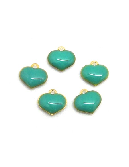 Breloque coeur emaillé vert opaline