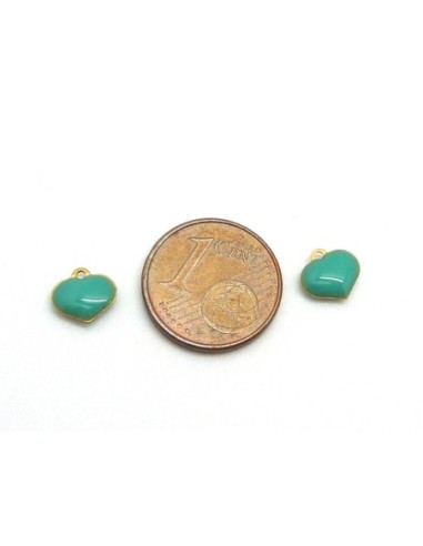 Charm petit coeur emaillé vert opaline