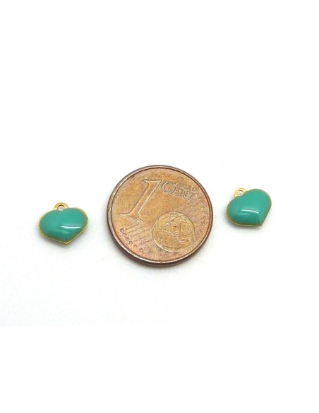Charm petit coeur emaillé vert opaline