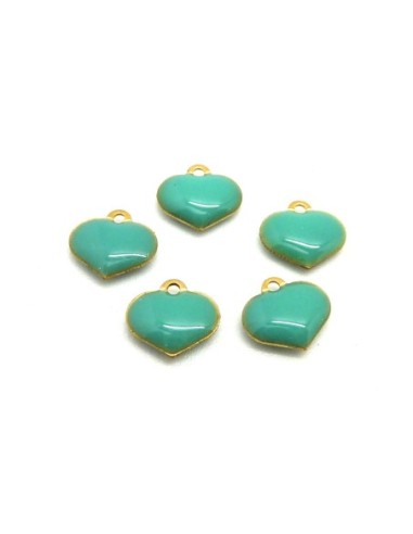 Pendentif petit coeur emaillé vert opaline