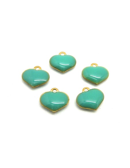Pendentif petit coeur emaillé vert opaline
