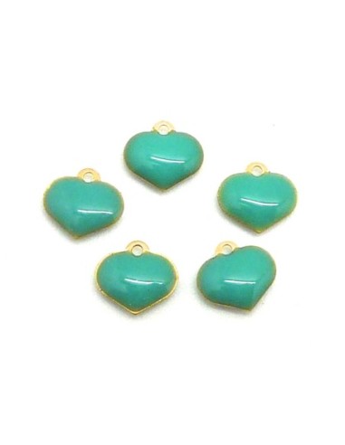 Breloque petit coeur emaillé vert opaline