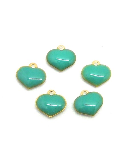 Breloque petit coeur emaillé vert opaline