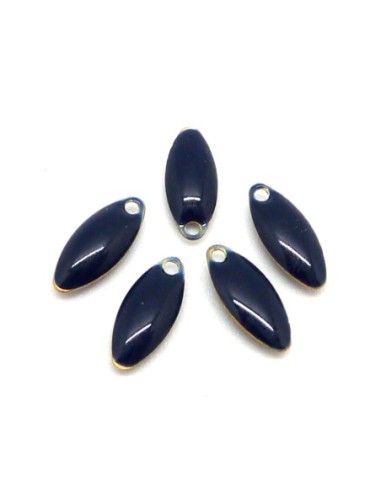 R-5 petites navettes émaillés recto/verso 10,7 x 4,5mm de couleur bleu marine sur base laiton