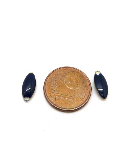 R-5 petites navettes émaillés recto/verso 10,7 x 4,5mm de couleur bleu marine sur base laiton