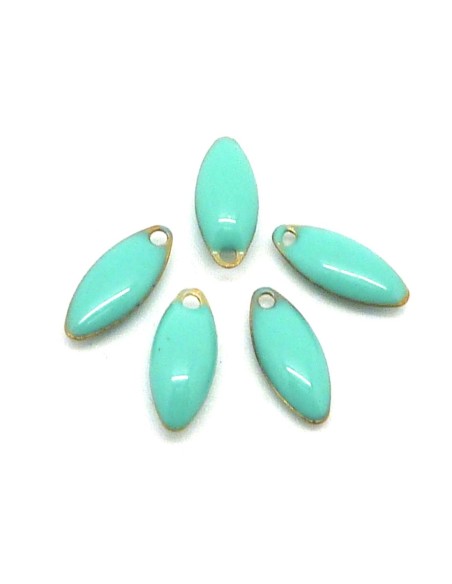 R-5 petites navettes émaillés recto/verso 10,7 x 4,5mm de couleur vert opaline sur base laiton