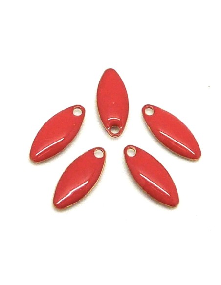 5 petites navettes émaillés recto/verso 10,7 x 4,5mm de couleur rose capucine, grenadine sur base laiton