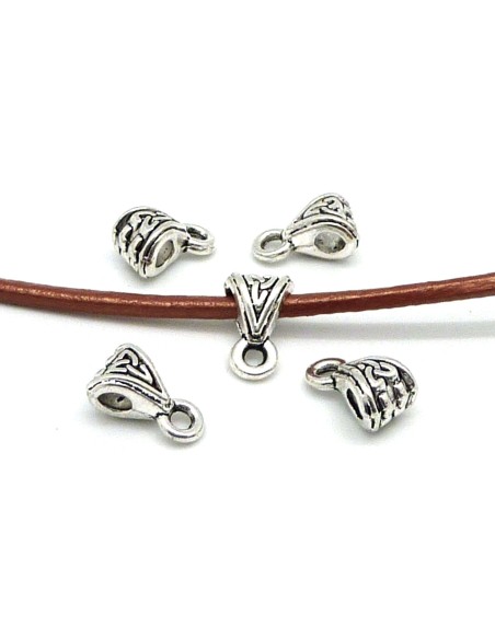 R-20 bélières en métal argenté travaillé pour cordon de 2,5mm maximum