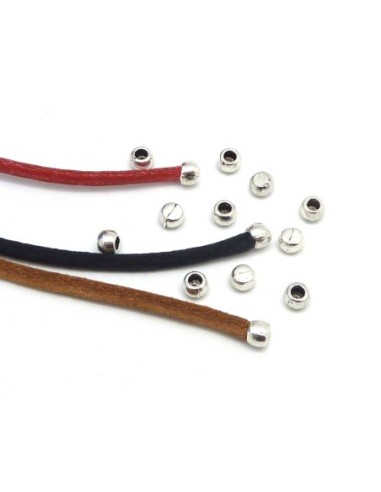 25 Perles embout de finition pour cordon de 2,5mm - 3mm en métal argenté