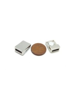 Fermoir aimanté rectangle en métal argenté pour lanière de 8mm 2
