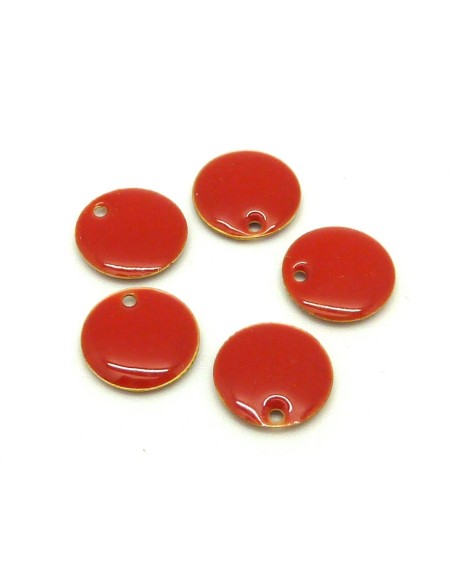 R-5 petits sequins émaillés recto/verso 10,5mm de couleur rouge sur base laiton