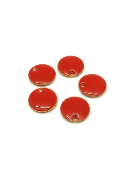 R-5 petits sequins émaillés recto/verso 10,5mm de couleur rouge sur base laiton