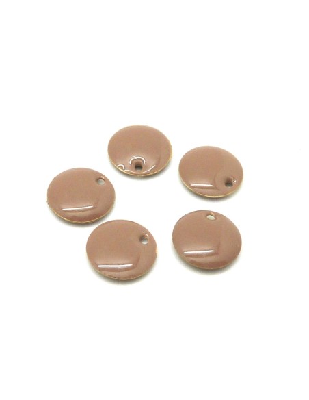 R-5 petits sequins émaillés recto/verso 10,5mm de couleur beige sépia sur base laiton