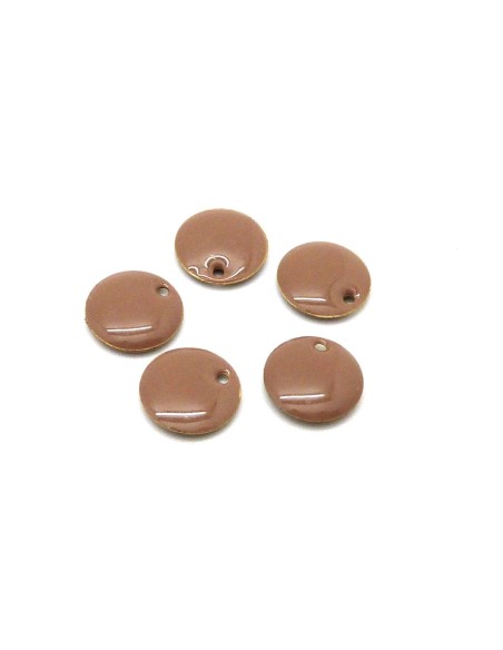 R-5 petits sequins émaillés recto/verso 10,5mm de couleur beige sépia sur base laiton
