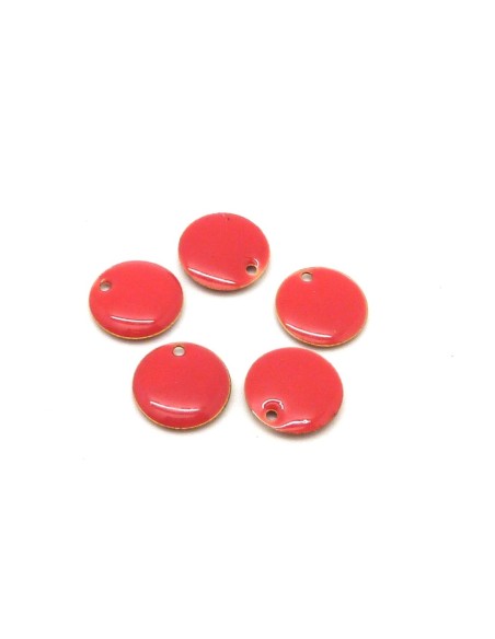 5 petits sequins émaillés recto/verso 10,5mm de couleur rose vif sur base laiton