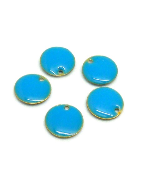 R-5 petits sequins émaillés recto/verso 10,5mm de couleur bleu électrique sur base laiton