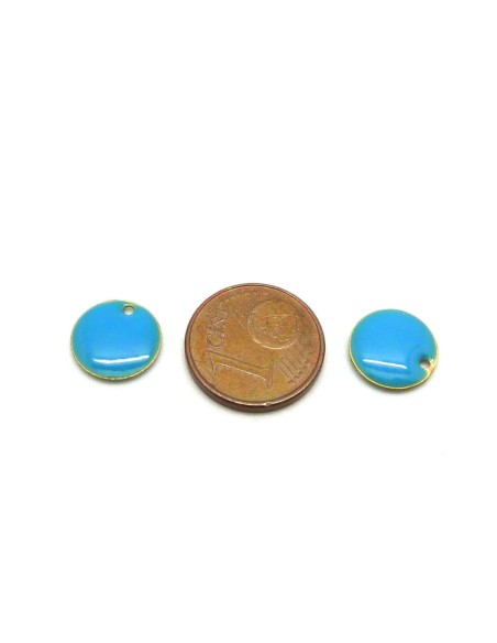 R-5 petits sequins émaillés recto/verso 10,5mm de couleur bleu électrique sur base laiton